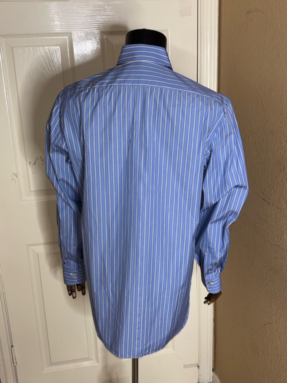 KITON 100% COTTON ITALIAN MADE DRESS SHIRT 16 1/2x33 LT BLUE & WHITE STRIPES - Picture 5 of 10